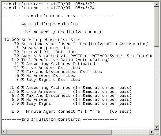 predictive dialer simulation Results